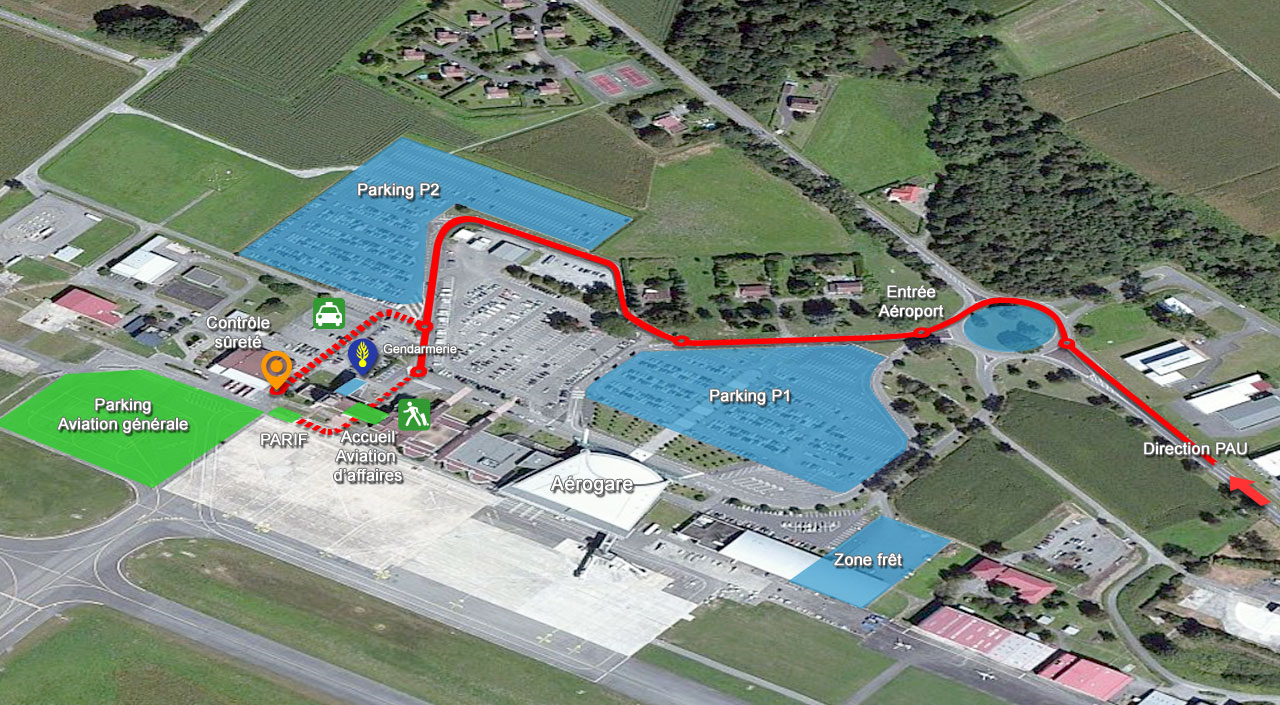 Display the access map to Pau-Pyrenees airport plan Pau-Pyrenees airport plan